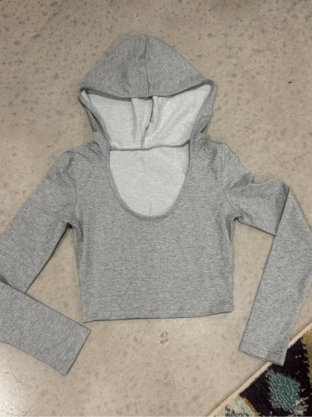 Gray Scoop Neck Cropped Hoodie Top